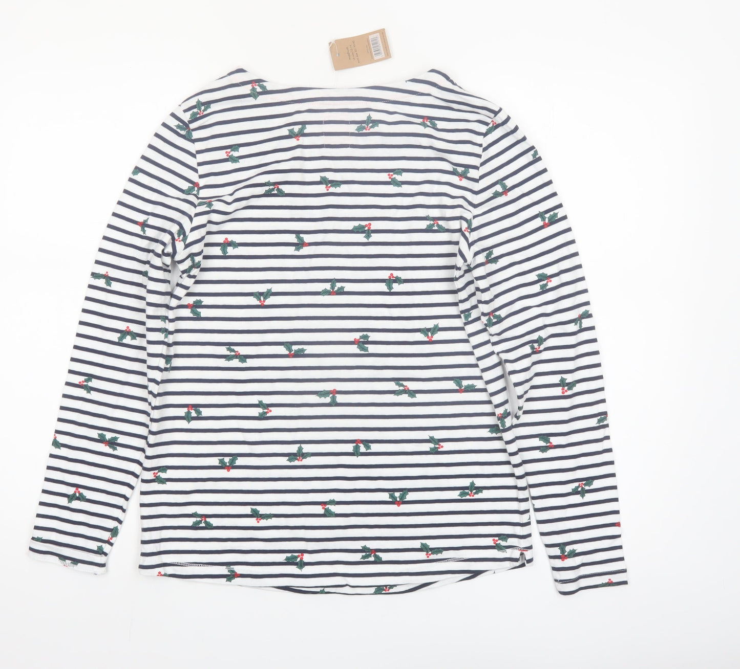 George Women’s White Striped Christmas Long Sleeve Cotton T-Shirt Size M