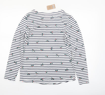 George Women’s White Striped Christmas Long Sleeve Cotton T-Shirt Size M