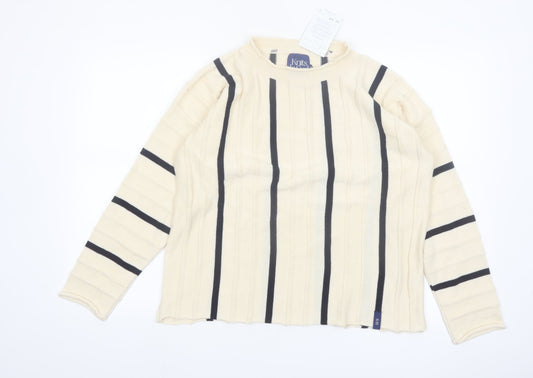 Knits de Sud Women’s Beige Striped Cotton Jumper Size M
