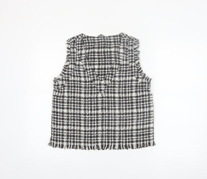 Stradivarius Womens Black Check Tweed Sleeveless Tunic Blouse Size 12