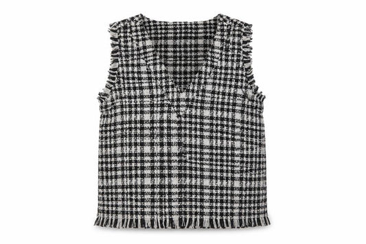 Stradivarius Womens Black Check Tweed Sleeveless Tunic Blouse Size 12