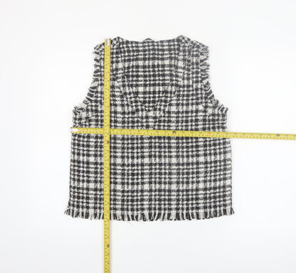 Stradivarius Womens Black Check Tweed Sleeveless Tunic Blouse Size 12