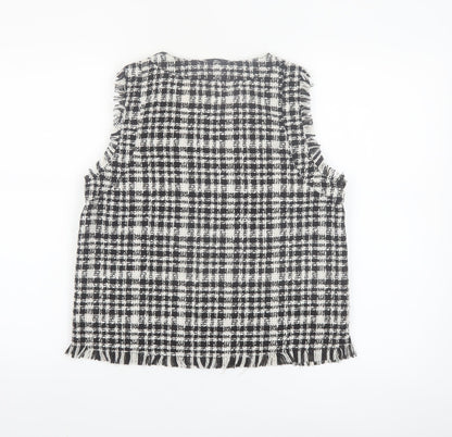 Stradivarius Womens Black Check Tweed Sleeveless Tunic Blouse Size 12