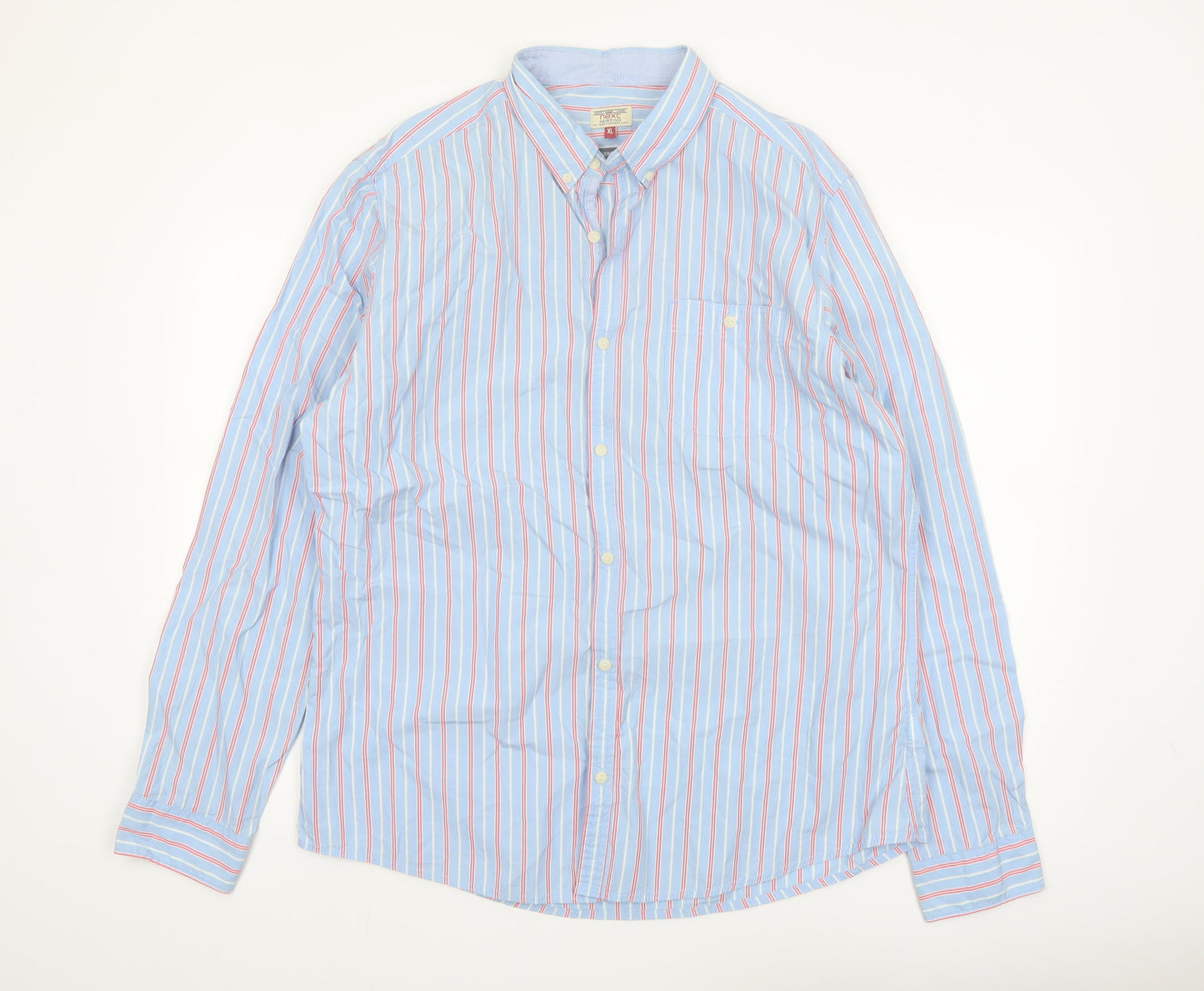 Next Men’s Blue Striped Button-Down Shirt XL Cotton Long Sleeve