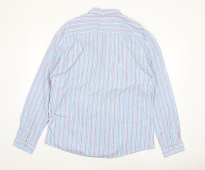 Next Men’s Blue Striped Button-Down Shirt XL Cotton Long Sleeve