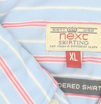 Next Men’s Blue Striped Button-Down Shirt XL Cotton Long Sleeve