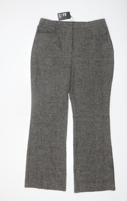 Primark Women Grey Herringbone Straight Trousers Size 16
