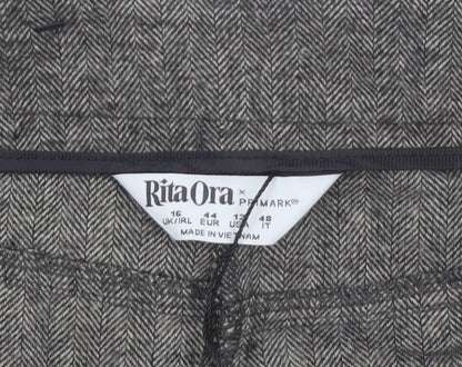 Primark Women Grey Herringbone Straight Trousers Size 16