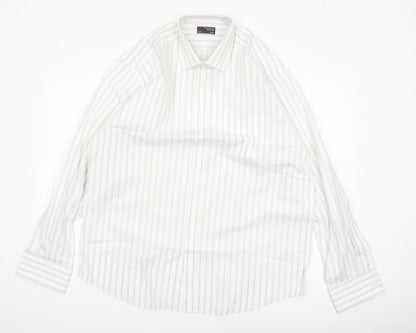 Thomas Nash Men's White Striped Long Sleeve Button-Up Shirt 16.5in Regular Fit