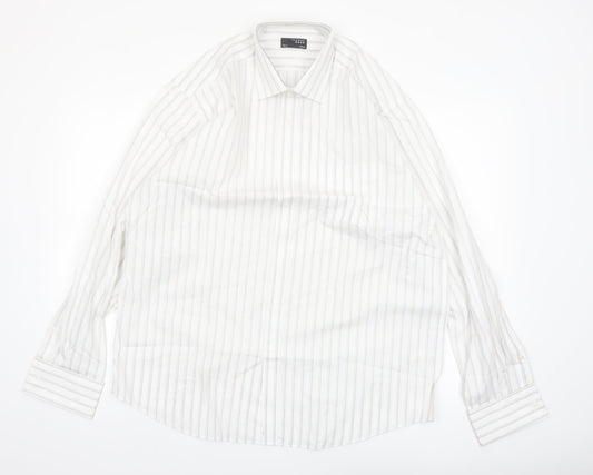 Thomas Nash Men's White Striped Long Sleeve Button-Up Shirt 16.5in Regular Fit