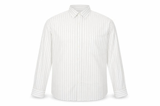 Front view of Thomas Nash Men's White Striped Long Sleeve Button-Up Shirt 16.5in Regular Fit