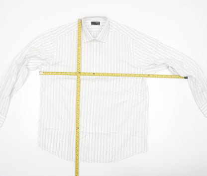 Thomas Nash Men's White Striped Long Sleeve Button-Up Shirt 16.5in Regular Fit