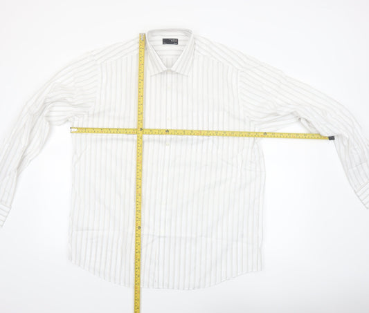 Thomas Nash Men's White Striped Long Sleeve Button-Up Shirt 16.5in Regular Fit