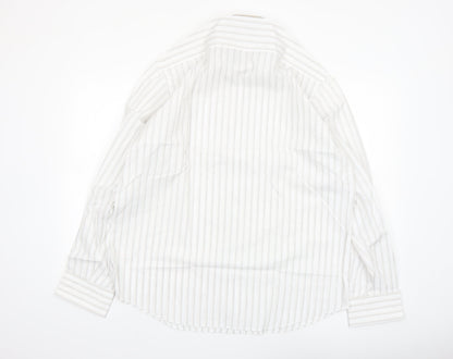 Thomas Nash Men's White Striped Long Sleeve Button-Up Shirt 16.5in Regular Fit
