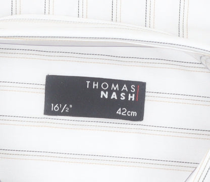 Thomas Nash Men's White Striped Long Sleeve Button-Up Shirt 16.5in Regular Fit