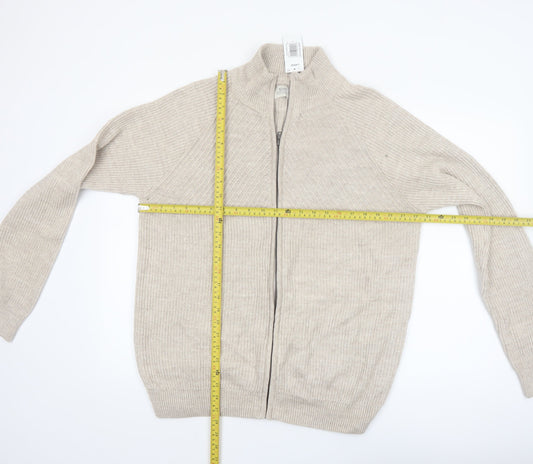 ACW85 Men's Beige Cotton Full Zip Jumper L Classic Knitwear
