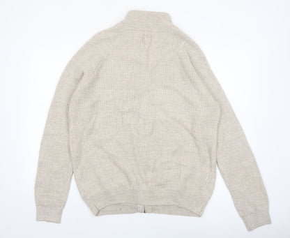 ACW85 Men's Beige Cotton Full Zip Jumper L Classic Knitwear