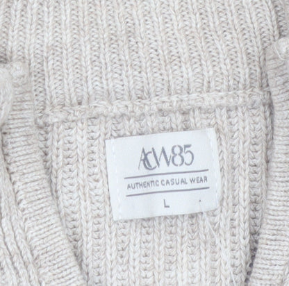 ACW85 Men's Beige Cotton Full Zip Jumper L Classic Knitwear