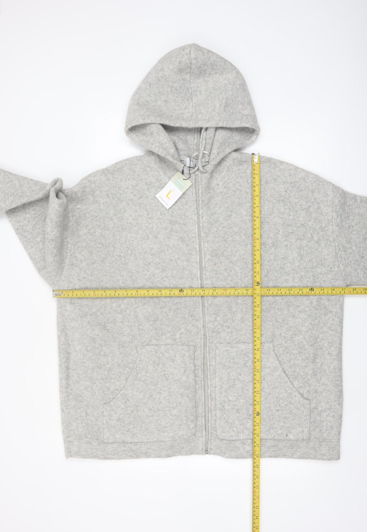 Primark Men’s Grey Wool Blend Zip Hooded Jumper Size L