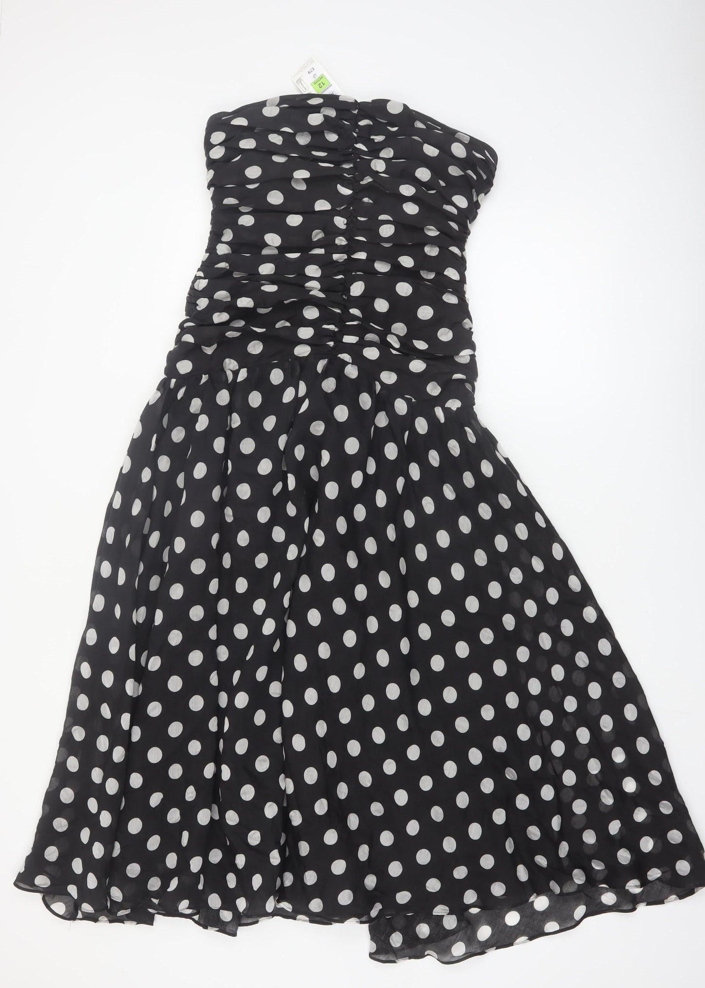 Marks and Spencer Women’s Black Polka Dot Strapless A-Line Petite Dress Size 12