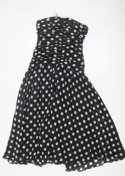 Marks and Spencer Women’s Black Polka Dot Strapless A-Line Petite Dress Size 12
