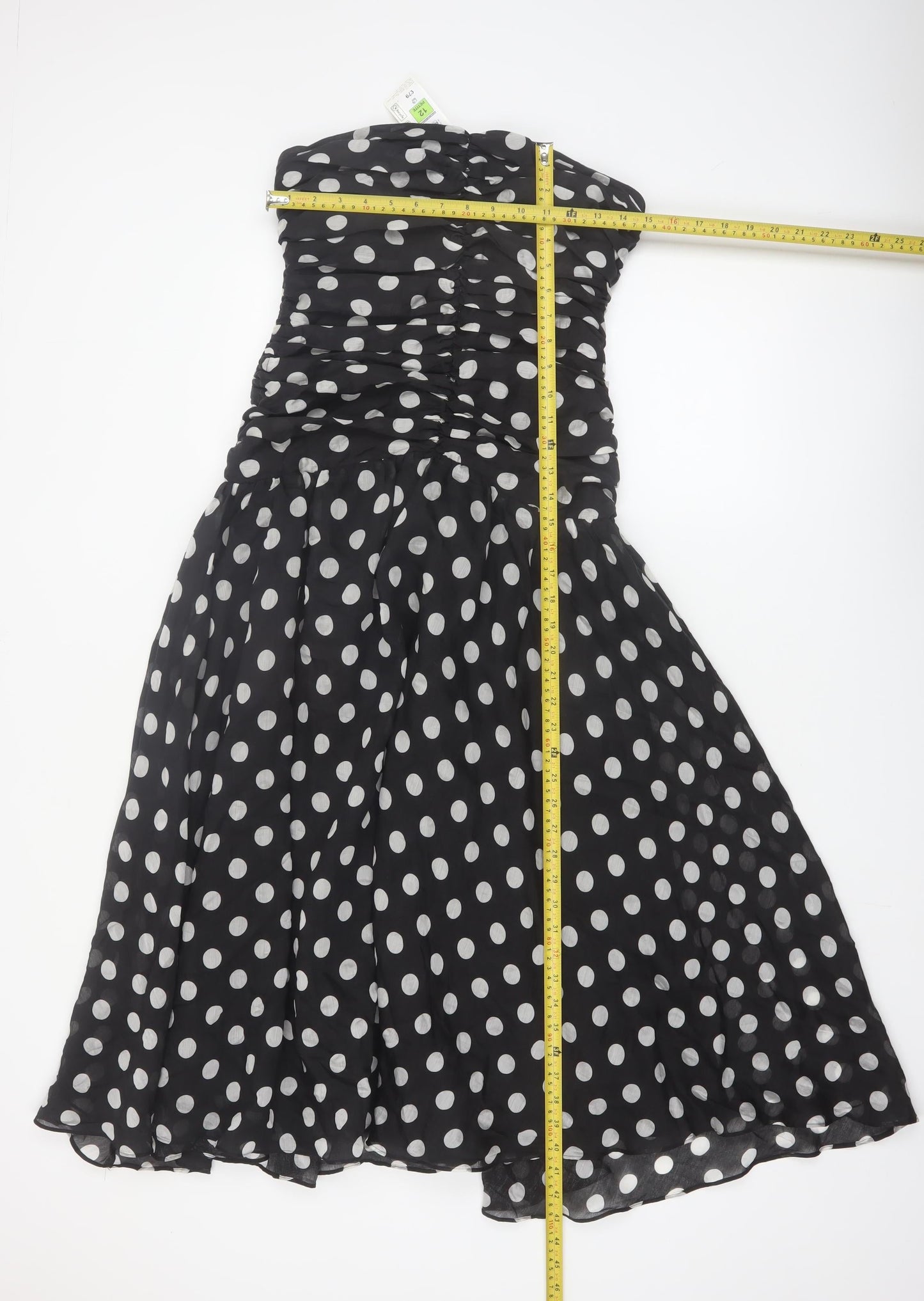Marks and Spencer Women’s Black Polka Dot Strapless A-Line Petite Dress Size 12