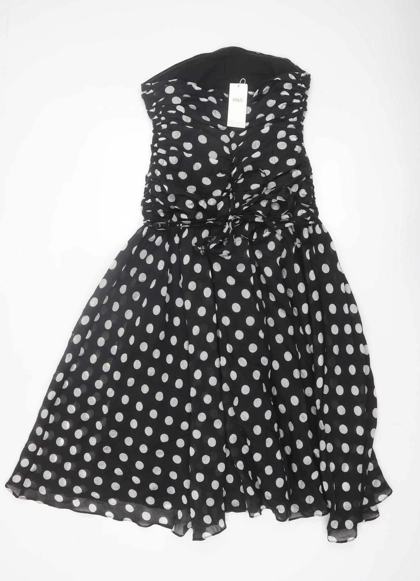 Marks and Spencer Women’s Black Polka Dot Strapless A-Line Petite Dress Size 12