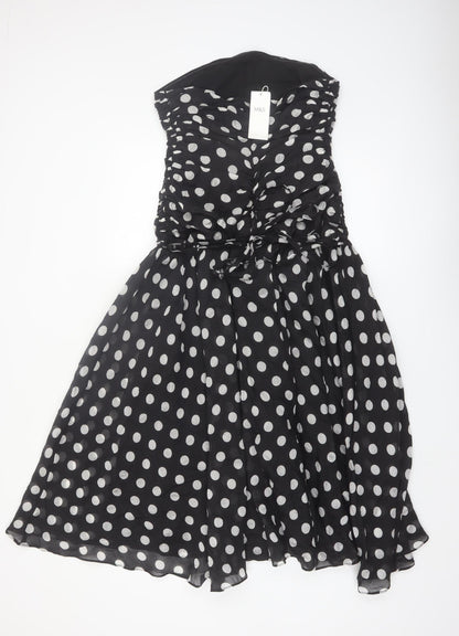 Marks and Spencer Women’s Black Polka Dot Strapless A-Line Petite Dress Size 12