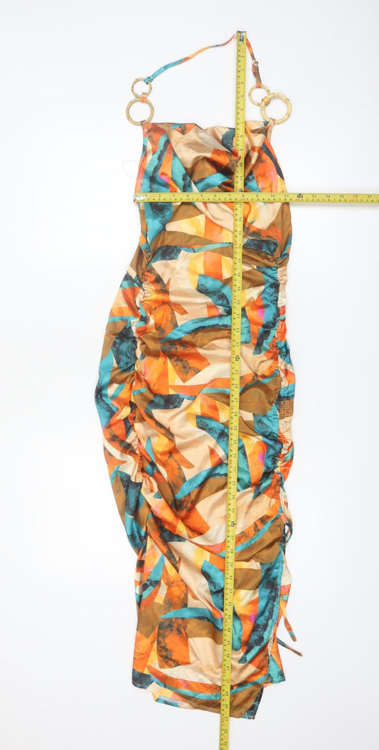 PrettyLittleThing Women’s Multicoloured Halter Slip Dress Size 8