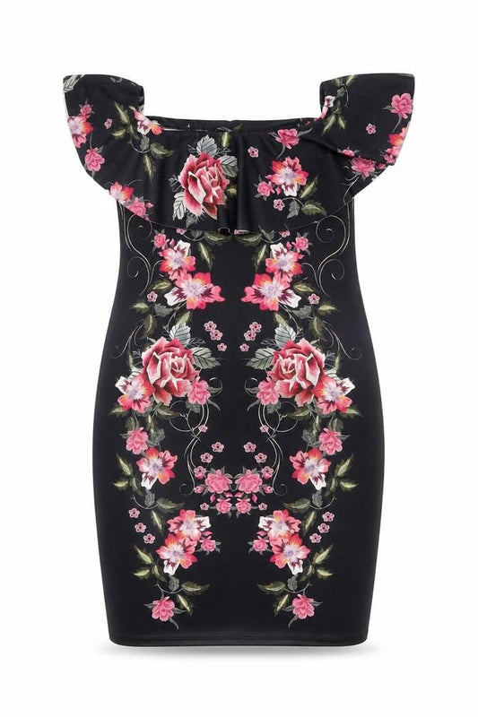 George Womens Black Floral Bodycon Off Shoulder Dress Size 16