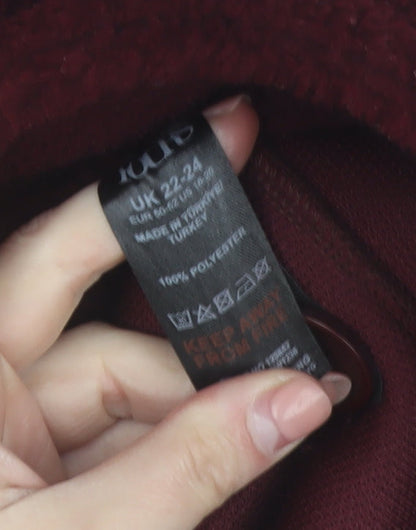 Yours Womens Red Plus Size 22 Long Buttoned Fleece Coat