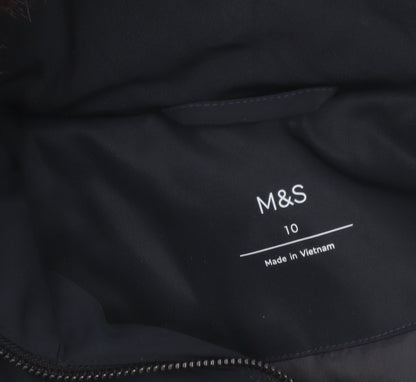 Marks and Spencer Women's Blue Hooded Fur Trim Parka Coat Size 10