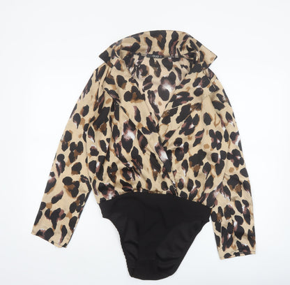 Quiz Women's Multicoloured Leopard Print Long Sleeve Bodysuit Size 10