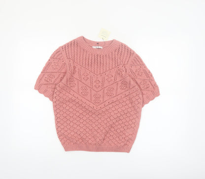 Tu Women Pink Short Sleeve Crew Neck Knit Jumper Size 8