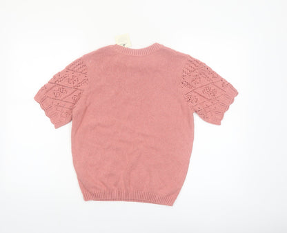 Tu Women Pink Short Sleeve Crew Neck Knit Jumper Size 8