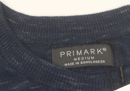 Primark Men's Blue Medium Crew Neck Cotton Blend Pullover Jumper