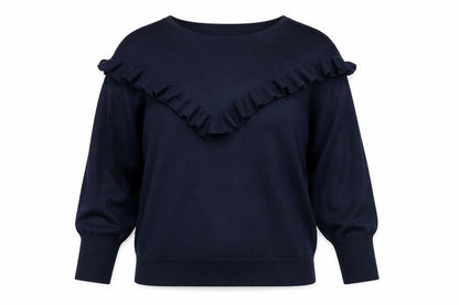 KILKY Women's Blue Ruffle Knit Long Sleeve Pullover Jumper S