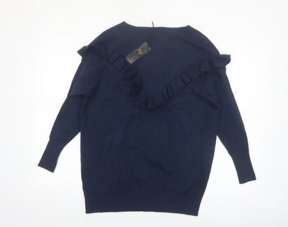 KILKY Women's Blue Ruffle Knit Long Sleeve Pullover Jumper S