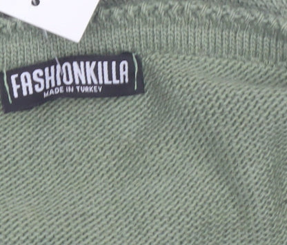 Fashionkilla Women Green V-Neck Long Sleeve Ruched Tunic Jumper Size 12