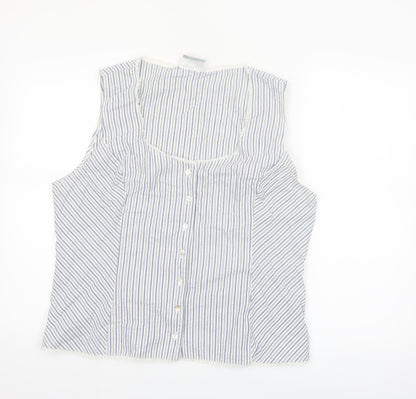 Wallis Women Blue Striped Sleeveless Cotton Blend Camisole Blouse Size 18