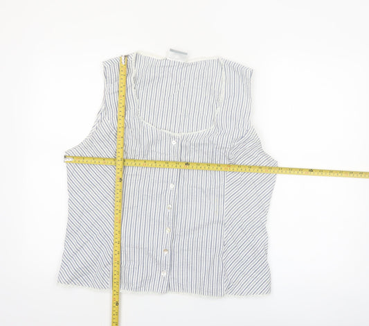 Wallis Women Blue Striped Sleeveless Cotton Blend Camisole Blouse Size 18