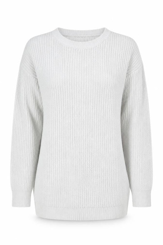 boohoo Women White Chunky Knit Crew Neck Long Sleeve Pullover Jumper S