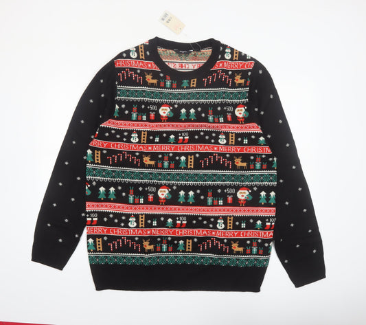 Esmara Men Black Christmas Fair Isle Acrylic Pullover Jumper XL
