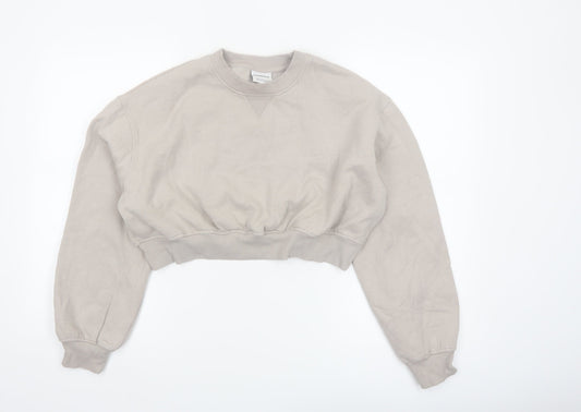 Bershka Women Beige Cropped Pullover Sweatshirt Size XS