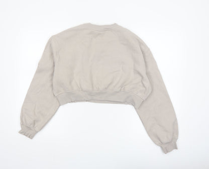 Bershka Women Beige Cropped Pullover Sweatshirt Size XS