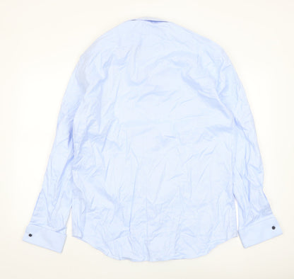 Marks and Spencer Men’s Blue Regular Fit Long Sleeve Cotton Button-Up Shirt 16”