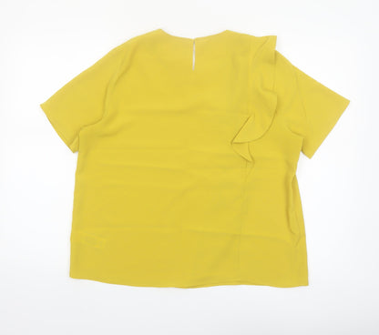 Marks and Spencer Women Petite Yellow Ruffle Blouse Size 14