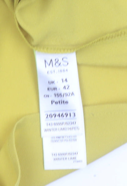 Marks and Spencer Women Petite Yellow Ruffle Blouse Size 14