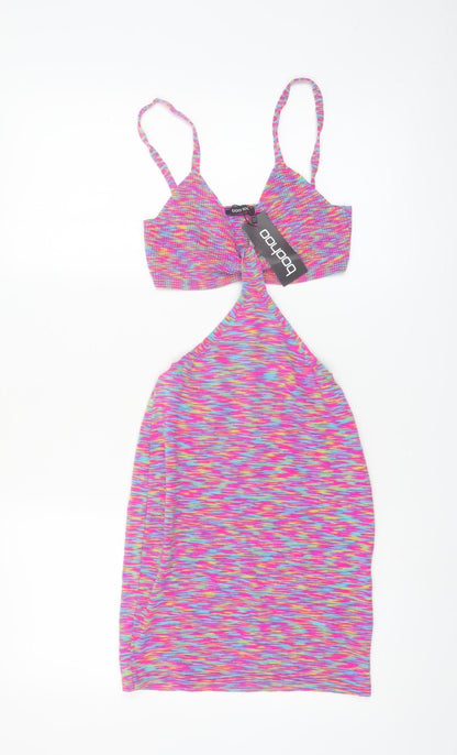 Boohoo Women's Multicoloured Size 8 Bodycon Cut Out Midi Dress