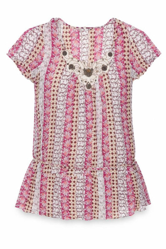 RJR.John Rocha Women's Pink Floral Cotton Tunic Blouse Size 18